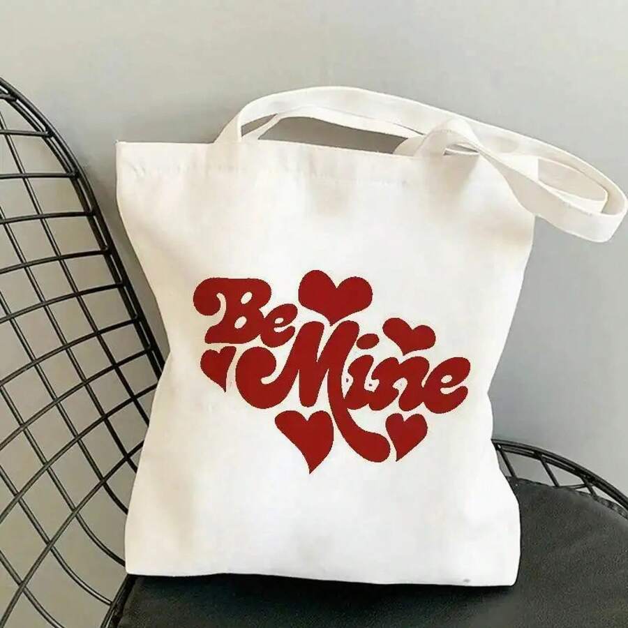 Women's Be Mine Hearts Tote Bag - Valentine's Day, Lightweight Canvas Shoulder Bag With Red Hearts, Spacious Shopper Purse Everyday, Travel,, Mother's Day - Cute Valentine's Present Her - 1件 白色 - 查看 1