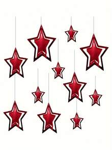 11pcs 3D Hollow Five-Pointed Star Pendant Decor. These 3D Star Pendants With Moon Patterns Are Perfect For Ramadan, Room Decor, Curtain Hanging, And Gifting To Friends And Family. - Multicolor - View 5