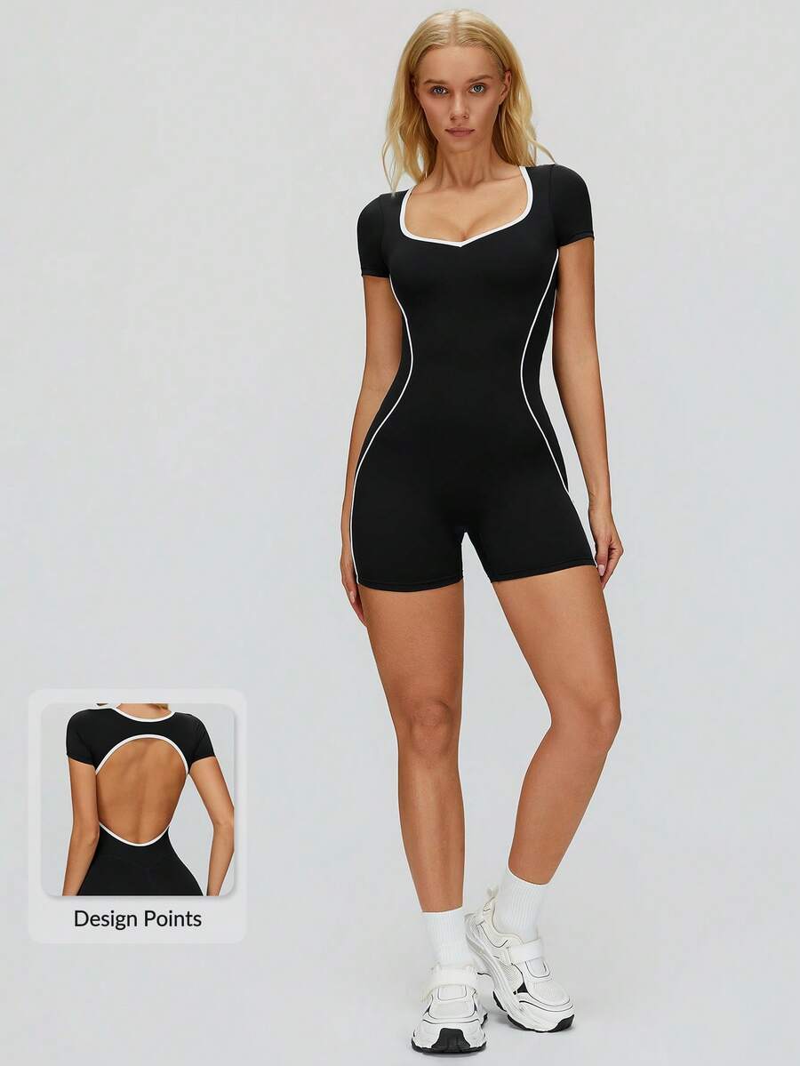 MASKERT High Stretch Women's Sports Jumpsuit, Fashionable Back, Tight Fitting Jumpsuit, Shaping Fitness Yoga Jumpsuit - Black - View 1