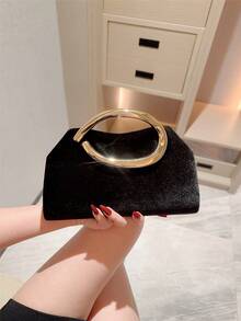 1 chiếc ví cầm tay nhung đen cổ điển, kiểu dáng châu Âu & Mỹ với trang trí kim loại, túi xách dự tiệc mini sang trọng với điểm nhấn thanh kim loại sáng bóng, phụ kiện dạ hội thanh lịch và sang trọng, ví cầm tay dự tiệc/đám cưới/lễ hội có dây xích kim loại. - màu đen - Xem 7