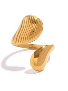 2pcs/1pc Minimalist Gold Stainless Steel Rings, Metallic Texture, Geometric Design Rings For Women, Suitable For Daily Wear - Multicolor - View 6