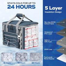Maelstrom - Bolsa de refrigeración Suave Enfriador de Lados Suaves Enfriador Plegable de 30/40 latas Pecho de Hielo Aado Enfriador Grande a Prueba de Fugas Enfriador portátil de Viaje para - 30 Can+6. Azul con parte superior de - Ver 1