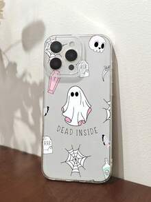 1PC Funda con diseño de fantasmas y calabazas cartoon, estilo otoñal de Halloween, detalles con tazas de café, funda de TPU transparente, protección completa para lente, compatible con iPhone 17/16/15/14/13/12/11/Pro/ProMax, compatible con Galaxy A54/S24 Ultra/Plus, compatible con Moto/Galaxy/Redmi/Honor/OPPO - Transparente F - Ver 2