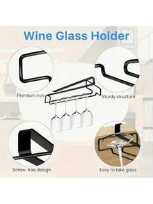 1pc Metal Wine Glass Rack, No Drill Cabinet Hanging Storage Shelf, Modern Home Bar Hanging Organizer Rack, Household Stemware Holder, Wrought Iron Wine Glass Drying Rack