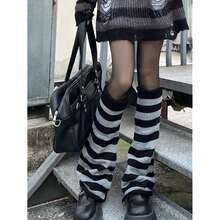 Women's Y2K 80s Leg Warmers Socks Rib Knit Boot Socks,OneSize,BlackGrey - Black Grey - View 7