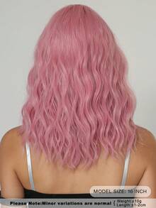 AKAKO 粉色刘海短款波浪卷发假发，16英寸及肩卷发假发，合成耐热假发，适合日常佩戴、音乐节派对角色扮演、街头嘻哈Y2K风格、时尚服装假发配饰 - 粉色 - 查看 3
