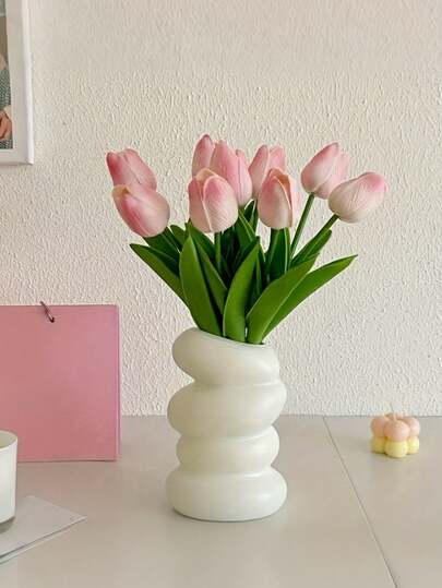 Artificial Tulip Flower Bouquet, Realistic Fake Tulips, Home Office Decor, Vase Floral Arrangement, Wedding Bridal Engagement Party Bachelor Anniversary Celebration, Holiday Decoration, Mother's Day Gift, Realistic Artificial Tulip Set - Home Decor Lifelike Artificial Flowers