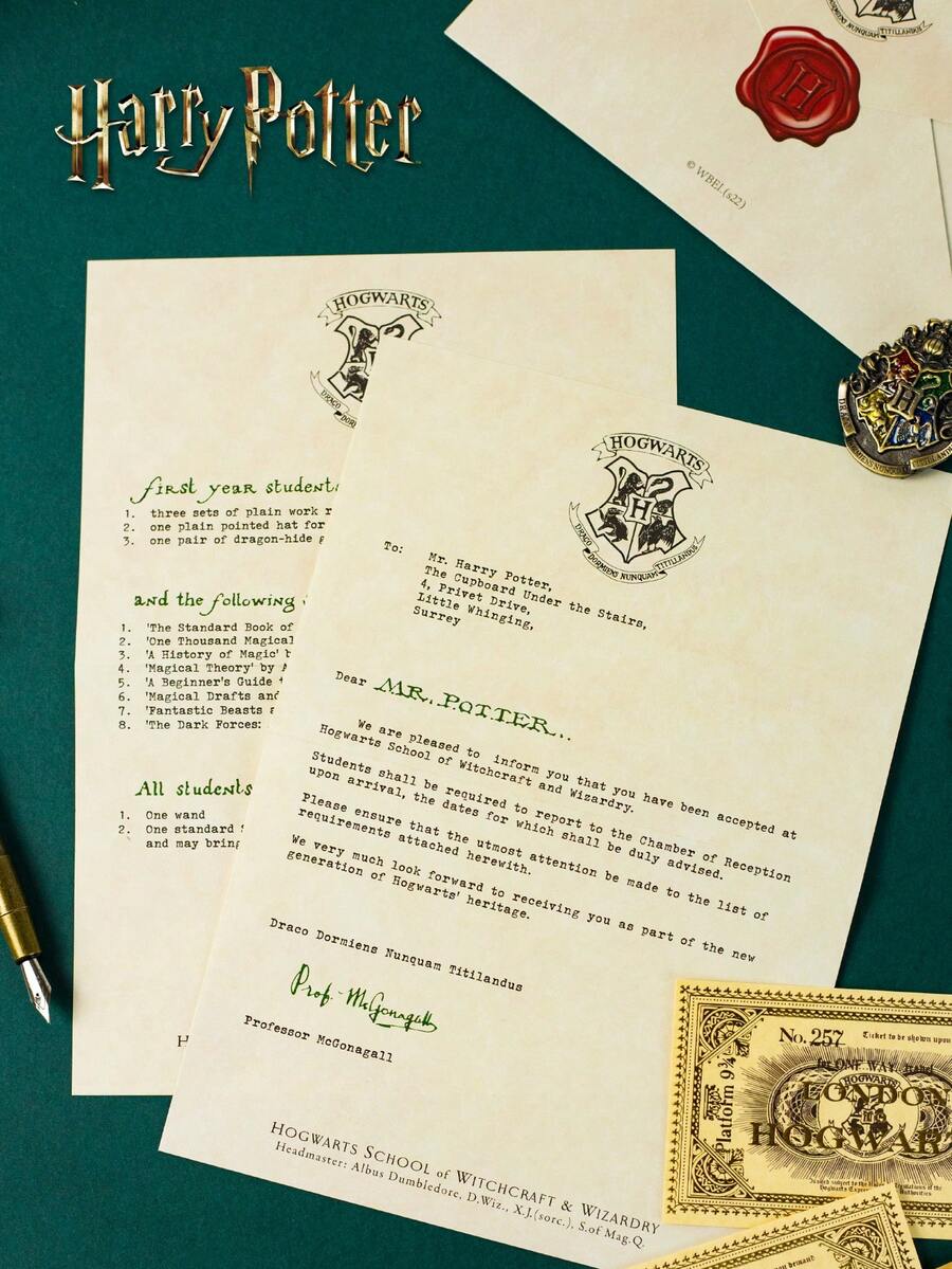 Harry Potter 1套/20个哈利波特信封套装，复古霍格沃茨入学信封，含信纸，适用于邀请函、派对用品和办公室装饰，返校季[官方授权] - 彩色 - 查看 1