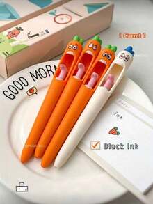 4/8支装胡萝卜造型中性圆珠笔，创意文具，黑色墨水，趣味复活节礼物和派对小礼品，独特的返校用品，塑料材质，卡通造型，最适合学生和上班族，减压圆珠笔，趣味减压笔，生日礼物，圣诞礼物 - 独特礼物 - 多色4 - 查看 9