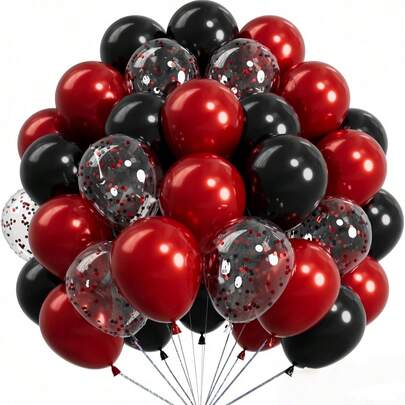 Latex Balloon Set (50pcs/22pcs Per Set) In 10-Inch/12-Inch Sizes, Available In Red & Black. Ideal For Valentine's Day Balloon Arches, Birthdays, Anniversaries, Engagement Decorations, New Year