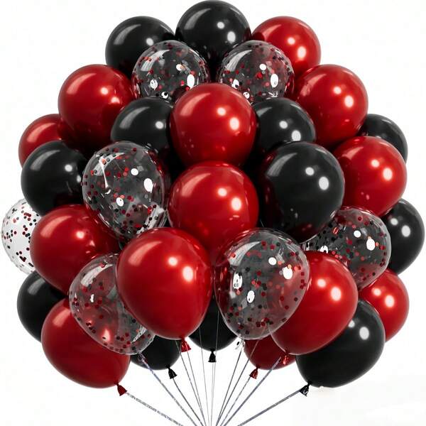 Latex Balloon Set (50pcs/22pcs Per Set), 10 Inch/12 Inch Size, Red And Black And Red-Black Foil Sequin Balloons Optional. Perfect For Valentine's Day Balloon Arch, Birthday, Anniversary, Wedding Party, Engagement Decoration, New Year And Other Occasions, Balloon Garland