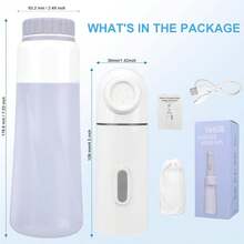 便携式电动冲洗器 - 可充电手持式产后及旅行清洁设备，350毫升可拆卸水瓶，2种压力模式，IPX7级防水，标准水瓶适配器，Type-C充电，适用于成人及儿童护理，孕期适用