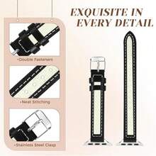 Band, Minimalist & Fashionable Canvas Strap, Compatible With Apple Watch Series 1/2/3/4/5/6/7/8/9/10/SE/Ultra, Metal Buckle Quick Release Design, Fits 38mm 40mm 41mm 42mm 44mm 45mm 49mm, Business Casual Lightweight - Black and White - View 3