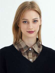 休闲简约衬衫领款式，女士仿领衬里，可水洗，百搭配饰，适合春、秋、冬装搭配 - 咖色尖領 - 查看 14