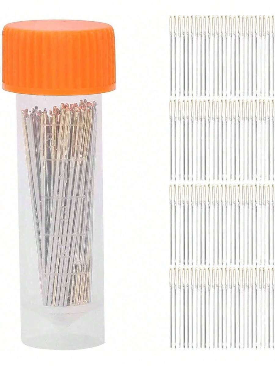 Estilo100 Piezas de Agujas de Punto de Cruz, Agujas de Coser a Mano de Ojo Grande en Caja Transparente para Coser Bordados(24#)Versión mejorada - 1 - Ver 1