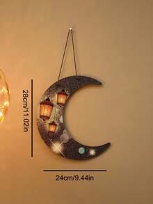 1pc Ramadan Crescent Moon Shaped Single-Sided Painted Wooden Wall Hanging Decor - Multicolor - View 6