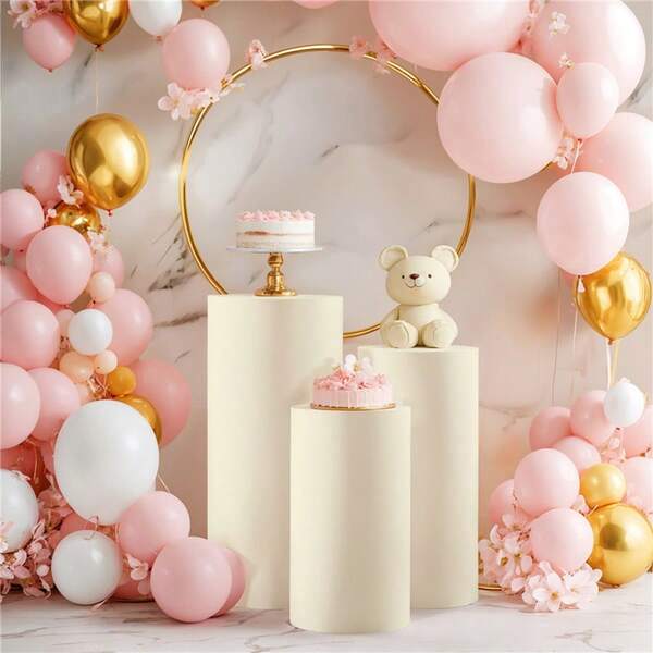 1pc Cylindrical Base Cover, Elastic Cylindrical Stand Cover, Suitable For Party, Wedding Or Birthday Decoration - Cover Only