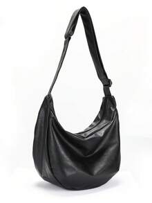 Retro Ins Style Casual Crossbody Bag, Large Capacity, Adjustable Shoulder Strap, Tote Shoulder Bag, Pleated Leather Satchel Bag, New Personalized Shoulder Messenger Bag For Men, Casual, Commute, Travel, School, College - Black - View 6