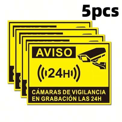 Etiquetas adhesivas de advertencia de videovigilancia 24/7 en español, prohibido el acceso no autorizado, conjunto de pegatinas de seguridad a prueba de agua y resistentes de vinilo