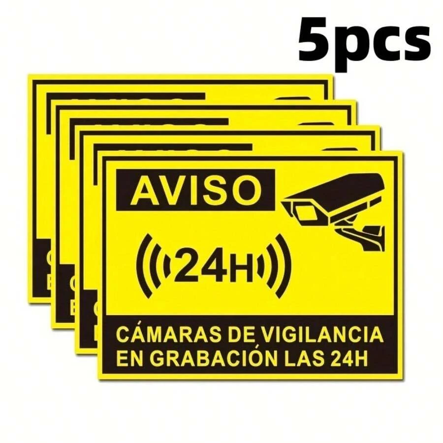 24/7 Spanish Video Surveillance Warning Label Stickers, Prohibited Unauthorized Entry, Strong Vinyl Waterproof Security Notice Sticker Set - Yellow - View 1
