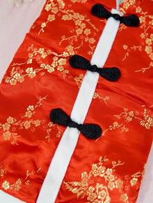 宠物外套，中国新年红色节日外套，猫狗通用纽扣背心，保暖户外服 - 紅色 - 查看 5