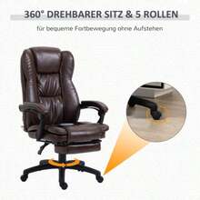 Adjustable Swivel Armchair With Footrest, Headrest And Massage Function, Faux Leather Upholstery, 68.5 X 68.5 X 113-121 Cm, Brown - Redwood - View 6
