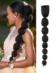 合成抽绳马尾接发泡泡辫长灯笼假发编织马尾带发圈合成假发适合女性日常佩戴和聚会 - 彩色 - 查看 10