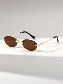 Retro Y2K Frameless Lightweight Non-Prescription Women's Glasses, Luxury Design, Metal Frame, Oval Compact Fashionable Rimless Glasses, Suitable For Daily Wear, Comes With Glasses Case.