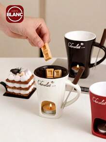 Best-Selling Ceramic Chocolate Fondue Set, Ice Cream Fondue Cup, Coffee Cup, Separable Ceramic Chocolate Melting Pot, Cheese Fondue Warmer, Mini Fondue Pot - Multicolor - View 4
