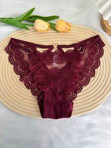 1pc Customized Text Crystal Rhinestone Letter & Number Decor Hollow Lace Sexy Thong Panties, Heart Metal Buckle Connecting Fashion Knickers, Personalized Name, Anniversary Date Triangle Briefs, Valentine's Day, Christmas, Halloween, Thanksgiving, Birthday, Anniversary Gift For Wife, Friend, Lover, Bestie - Multicolor - View 10