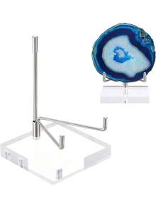 EstiloTendenciaHipiwe - Soporte De ExhibicióN De AcríLico Transparente Con Brazos De Metal Ajustables Para Caballete De ExhibicióN Para Piedras Preciosas, FóSiles, Minerales, Losas De áGata, Platos De Vidrio,Calidad PremiumVersióN Mejorada - Cuadrado, plateado, pequeño. - Ver 1