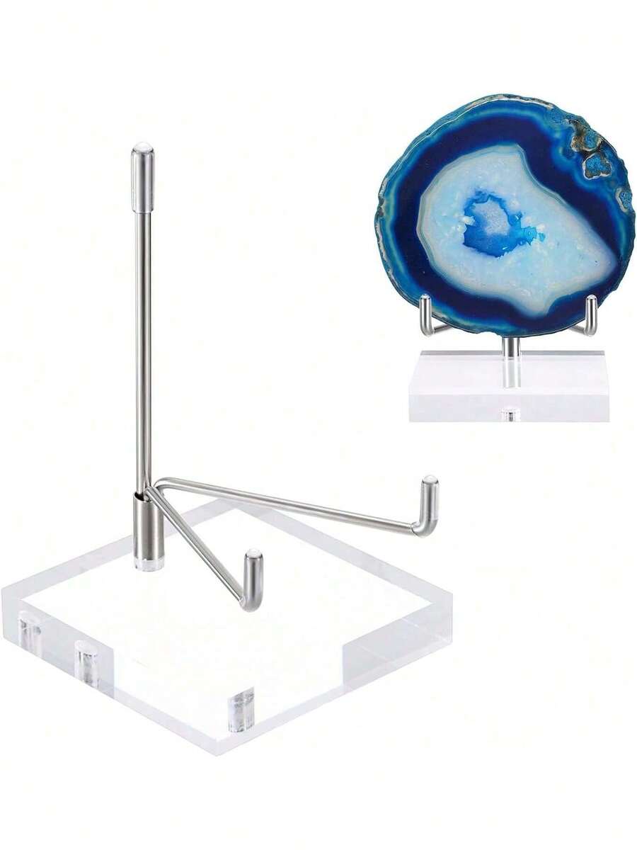 EstiloTendenciaHipiwe - Soporte De ExhibicióN De AcríLico Transparente Con Brazos De Metal Ajustables Para Caballete De ExhibicióN Para Piedras Preciosas, FóSiles, Minerales, Losas De áGata, Platos De Vidrio,Calidad PremiumVersióN Mejorada - Cuadrado, plateado, pequeño. - Ver 1