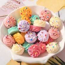 10件装混合仿真蛋糕、饼干、甜甜圈吊坠珠DIY饰品制作配件套装 - 可用于制作饰品、钥匙扣、耳环、项链、手链 - DZ-217 - 查看 7