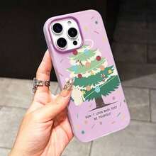 クリスマスツリー電話ケース カートゥーンスタイル 互換性のあるiPhone17/17pro/17promax/17Air/16pro/16plus/16promax/15/15promax/15pro/11/12/13/14promax/12mini/13mini/11pro/11promax/12pro/12promax/13pro/13promax/14pro/14promax クリスマスツリーとオーナメント ホリデーシーズンギフト かわいい猫の飾りデザイン 家族へのプレゼント 冬のおめでとうギフト クリスマスパーティーギフト - パープル - チェックする 6
