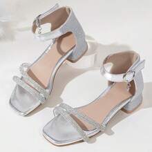 1 Pair Children's Fashion Minimalist High Heel Sandals, Casual Comfortable Girls' Open Toe Dress Sandals - Silver - View 6