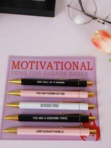 Conjunto de Canetas Esferográficas com Frases Divertidas - Ponta de 1,0 mm, Tinta Preta, Citações Motivacionais Vibrantes, Presente de Escritório Único para Colegas, Conjunto de Canetas de Uso Diário Personalizadas com Slogans Humorísticos Volta às Aulas - Multicolorido - Visão 4