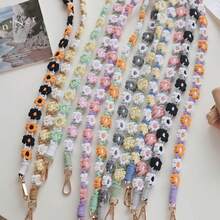 1pc Handmade Woven Daisy Flower Crossbody Pouch With Phone Strap, Rope Keychain Compatible With Android And Most Smartphone,Gifts For Mother, Family, Friends, Kids, Birthday, Holiday Phone Chain - Multicolor - View 3
