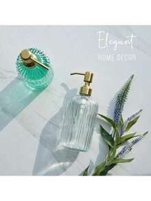 14oz (Approx. 400g) Minimalist Glass Soap Dispenser With Black Rust-Proof Pump Head, Refillable. Kitchen Soap Dispenser With Vertical Stripes, Bathroom Dispenser For Hand Wash, Dish Soap, And Lotion. - Multicolor - View 11