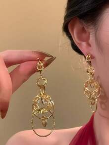 一对打结流苏耳环，女士时尚首饰，轻盈奢华的高端耳环，适合新年佩戴或作为礼物 - 彩色 - 查看 1