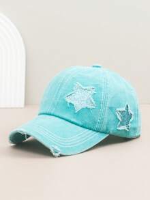 1pc Vintage American Letter Distressed Washed Denim Outdoor Street Tongue Cap, Unisex Versatile Sun Hat, Large Head Circumference Flattering Denim Baseball Cap For Women - Peaked Cap - View 15