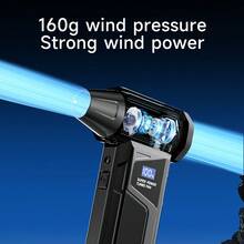110,000RPM High-Speed Powerful Turbo Hair Dryer, 4 Adjustable Speeds, With LED Light & Battery Indicator, Includes Vacuum Cleaner Kit, Wireless Compressed Air Duster For Computer/Keyboard/Car/Dust/Snow Cleaning, Also Can Be Used As Cooling Fan, Great Gift For Men - Black - View 6