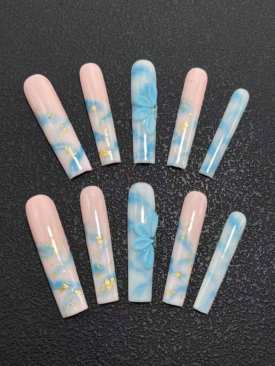 10 bucăți unghii false lucrate manual în formă de sicriu, de 5,5 cm, decorate cu strasuri, fluturi, picături de apă și agrafe. Este un set de abțibilduri pentru unghii potrivit pentru femei și fete, Ziua Îndrăgostiților, petreceri, festivaluri și purtare zilnică. Accesorii pentru unghii, kit unghii acrilice, inclusiv kit, nail art presat manual, abțibilduri pentru unghii false și accesorii pentru unghii. Unghii Unghii aplicate manual. - Multicolor - Vizualizare 1