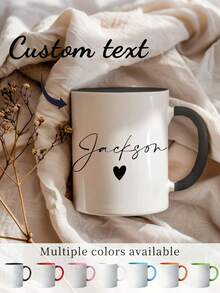 1个11盎司可定制陶瓷咖啡杯，适合送给先生/女士、情侣、新婚夫妇、新婚妻子、咖啡馆广告宣传、节日纪念杯，高品质可重复使用，是办公室、家庭、父亲节、情人节、生日、订婚、婚礼、毕业典礼的理想之选（单面/双面印刷），最佳情人节礼物 - 多色 - 查看 6