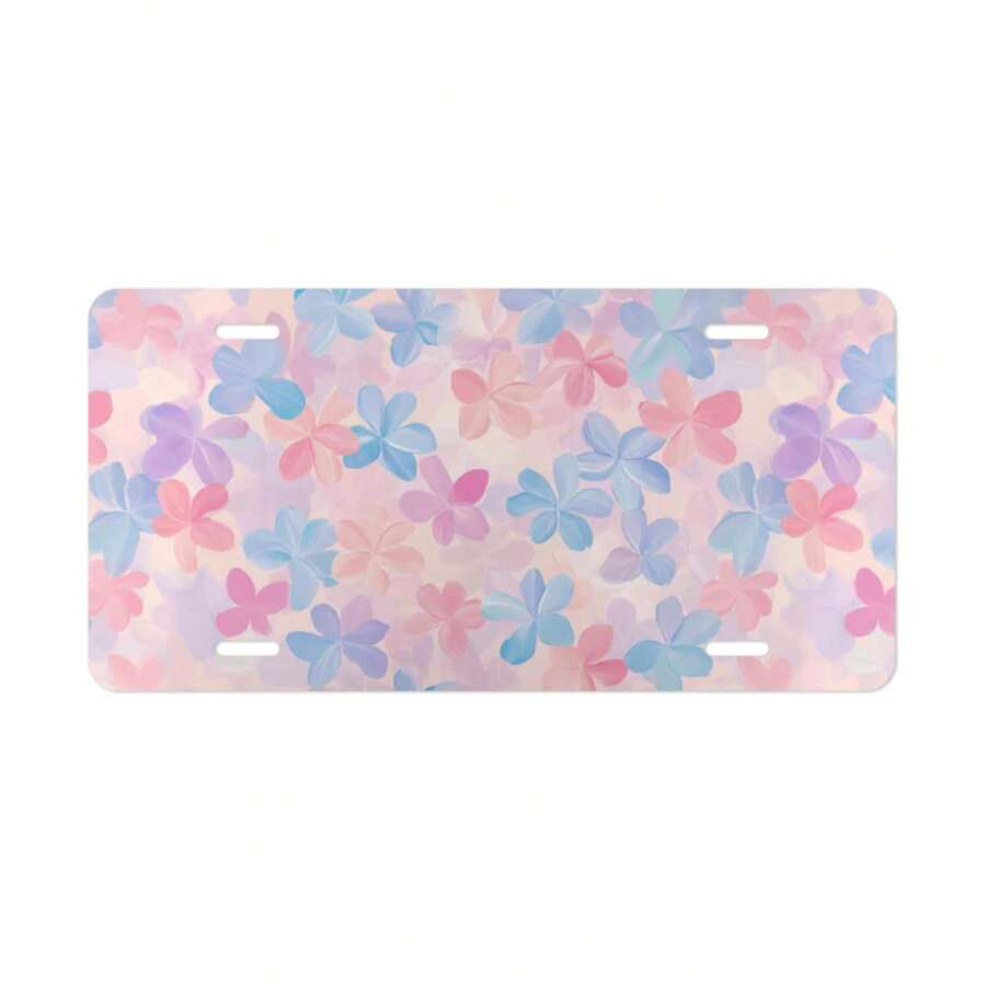 CP ON  Pastel Flowers Vanity Plate Light Pink Light Blue Front Of Car Car Decoration Car Accessory License Plate - 30*15厘米 - 查看 1