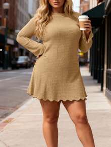 Vestido corto de unicolor para mujer, primavera - Caqui - Ver 4
