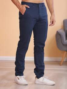 Set Of 3 Men's Ribbed Knit Trousers With Buttons And Pockets. Slightly Stretchy Fabric For Greater Comfort And Style. - Caqui-preto-azul - View 8