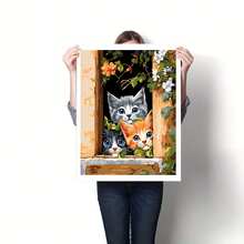 1 Set Adult DIY Acrylic Painting By Numbers Kit, Cute Cat On Windowsill Theme, 40x50cm Unframed Canvas, Suitable For Birthday, Housewarming Gifts, Wall Decor - Multicolor - View 4