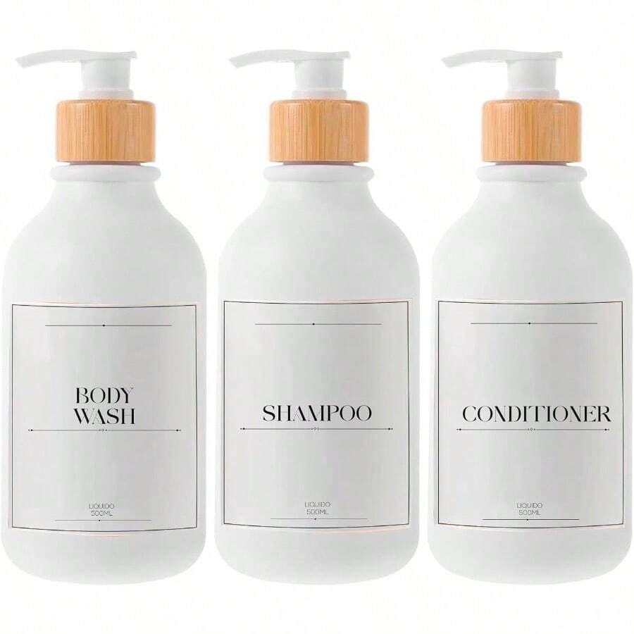 Set 3 Dispensadores de Jabón Líquido Shampoo y Acondicionador Botellas de 500ML Accesorios Ideales para Baño y Regadera Blanco - blanco - Ver 1