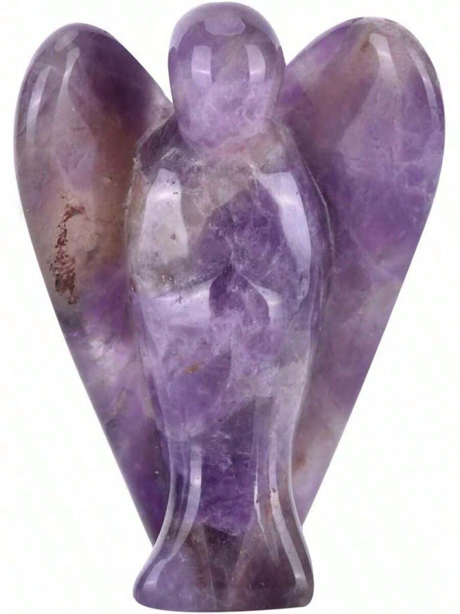 EstiloEstatua de Ángel de Cristal, Manualidades Talladas en Cristal Natural, Piedras Preciosas Talladas en Bolsillo, Figuras de Ángel Guardián, Talla Tridimensional, PúrpuraVersión mejorada - ciertamente - Ver 1