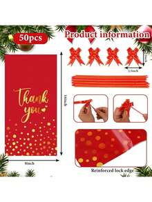 EstiloJarThenaAMCS 100 Bolsas De Regalo Para Botellas De Vino De Agradecimiento De Navidad Con Lazo De Tirar, Bolsa De CelofáN De Vino De Papel Dorado Rojo, Bolsa De CelofáN Para Navidad, Invierno, ParaVersióN Mejorada - 1 - Ver 3